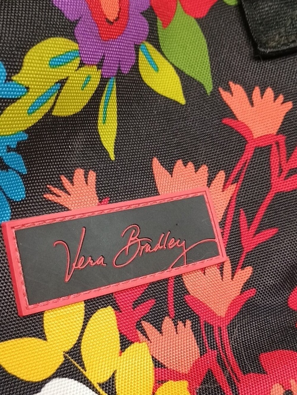 Vera Bradley Canvas Black Floral Travel Duffel with Bright Multicolor Flowers - Picture 2 of 11